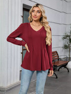 V-neck Long Sleeve Relaxed Fit T-shirt (19)