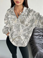 Quarter-zip Printed Sweatshirt Ribbed Cuffs