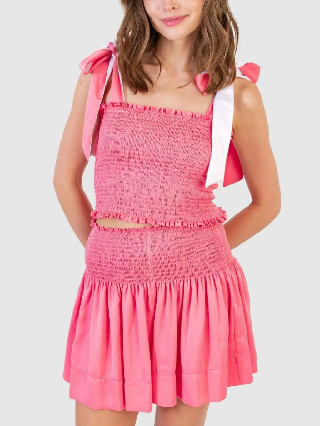 Smocked Tie Shoulder Cami Shorts Set (2)