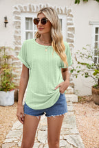 Full Size Round Neck Eyelet Short Sleeve Top (19)