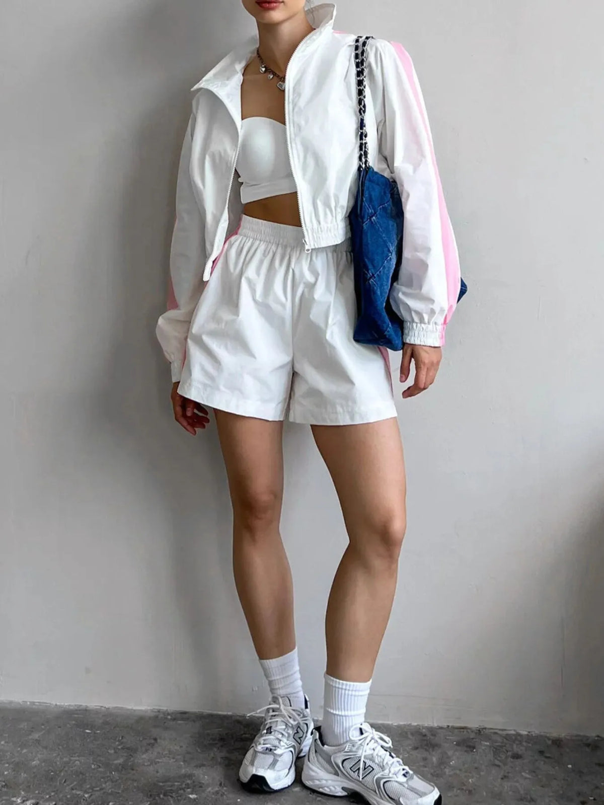Zip Up Long Sleeve Jacket Shorts Set (12)