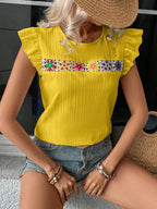 Ruffled Round Neck Cap Sleeve Blouse (2)