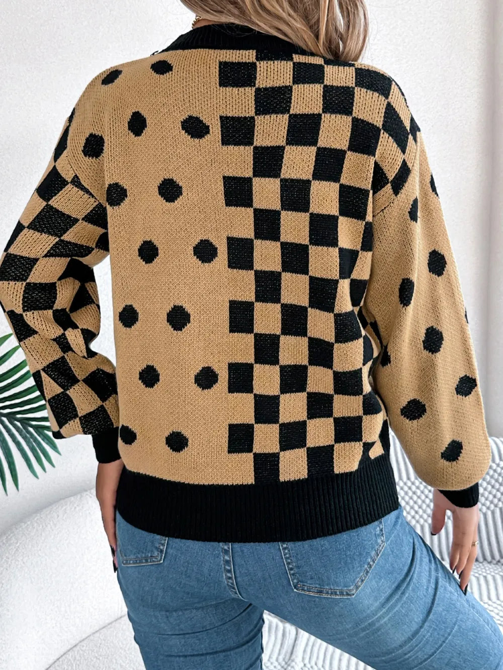 Plaid Round Neck Long Sleeve Sweater (15)