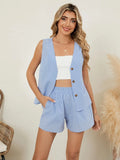 Plaid V-neck Sleeveless Top Shorts Set
