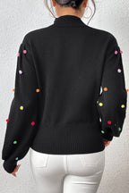 Pom-pom Trim Mock Neck Long Sleeve Pullover Sweater (12)