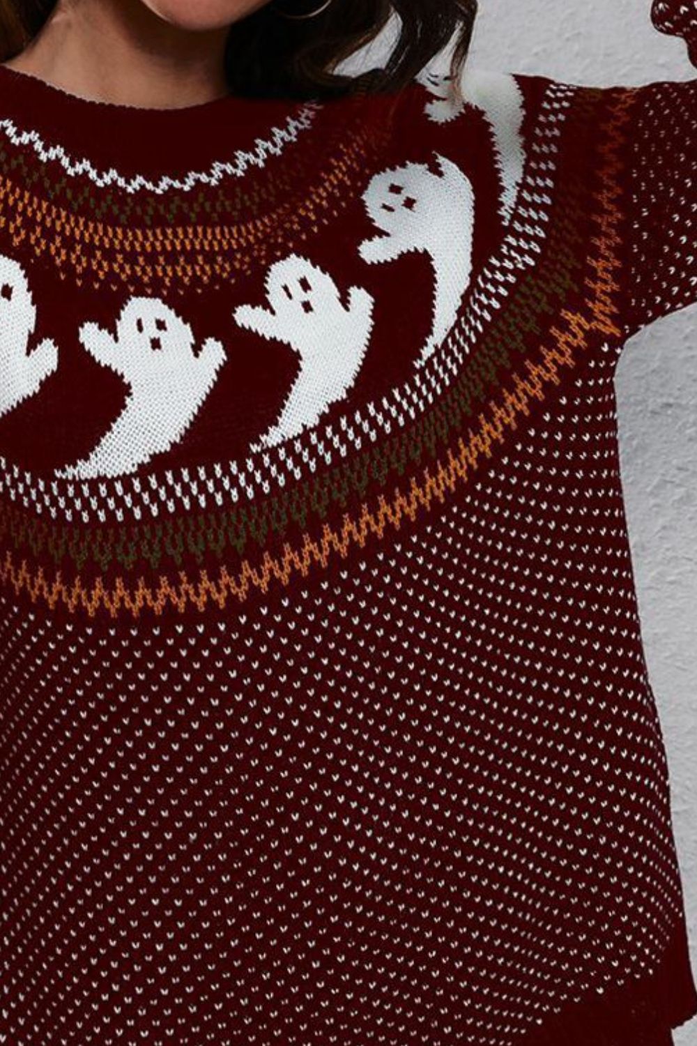 Ghost Pattern Round Neck Long Sleeve Sweater (18)