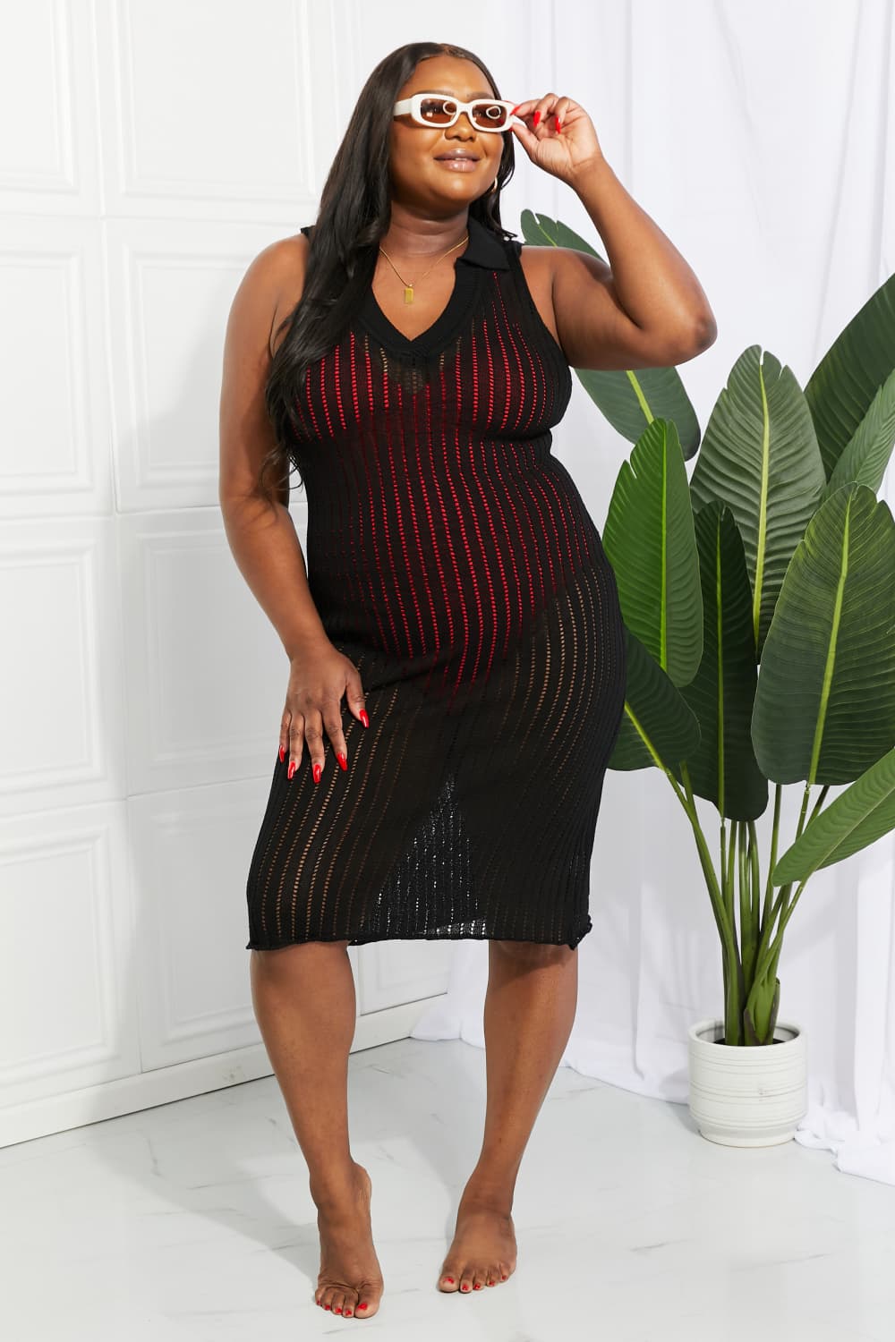 Openwork Johnny Collar Cover Up Dress (4)