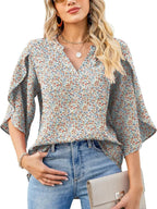 Printed Notched Half Sleeve Blouse (19)