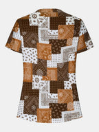 Printed Notched Short Sleeve Blouse (11)