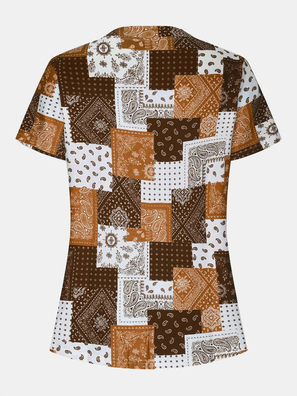 Printed Notched Short Sleeve Blouse (11)