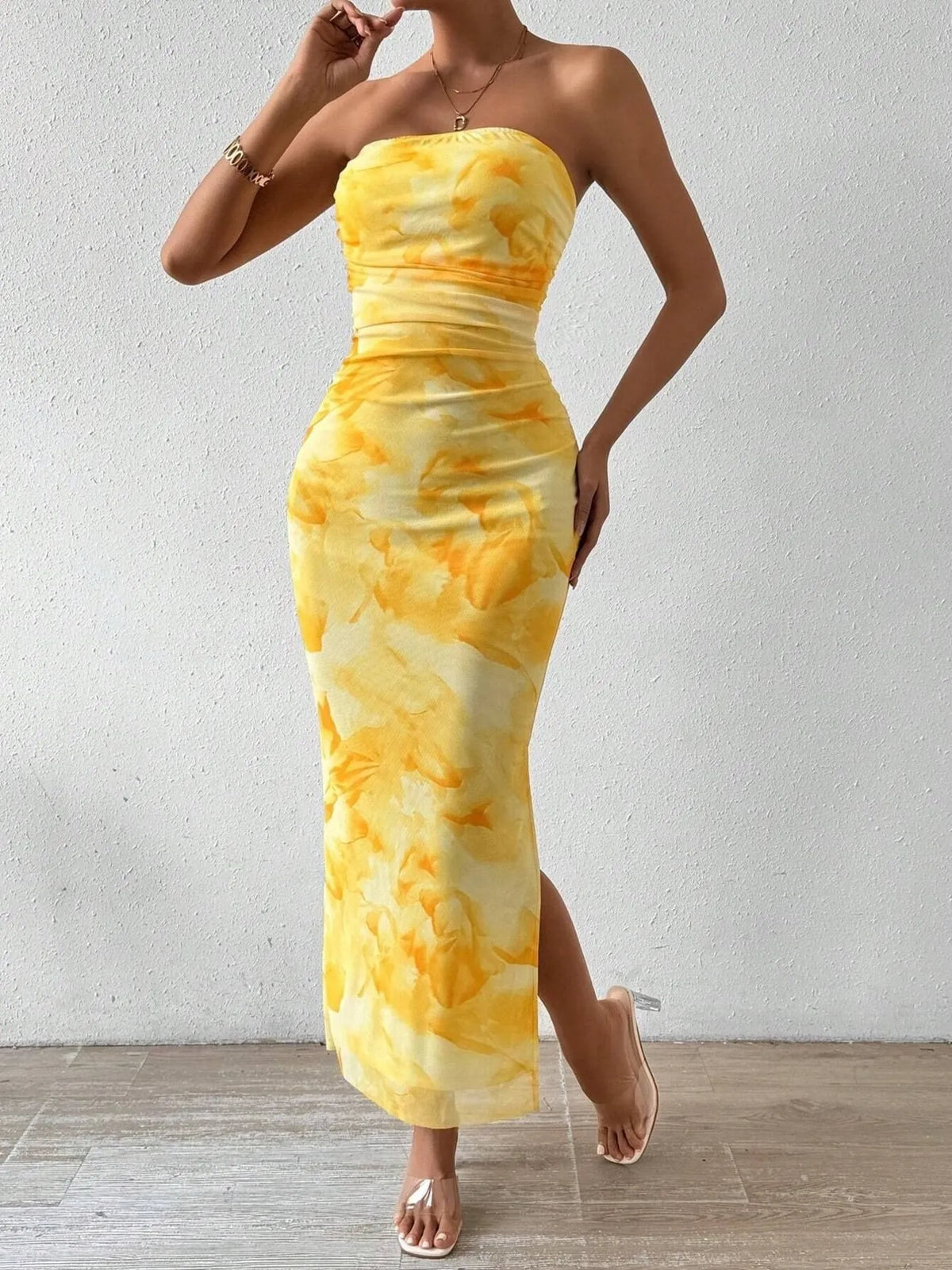 Printed Side Slit Tube Dress (13)
