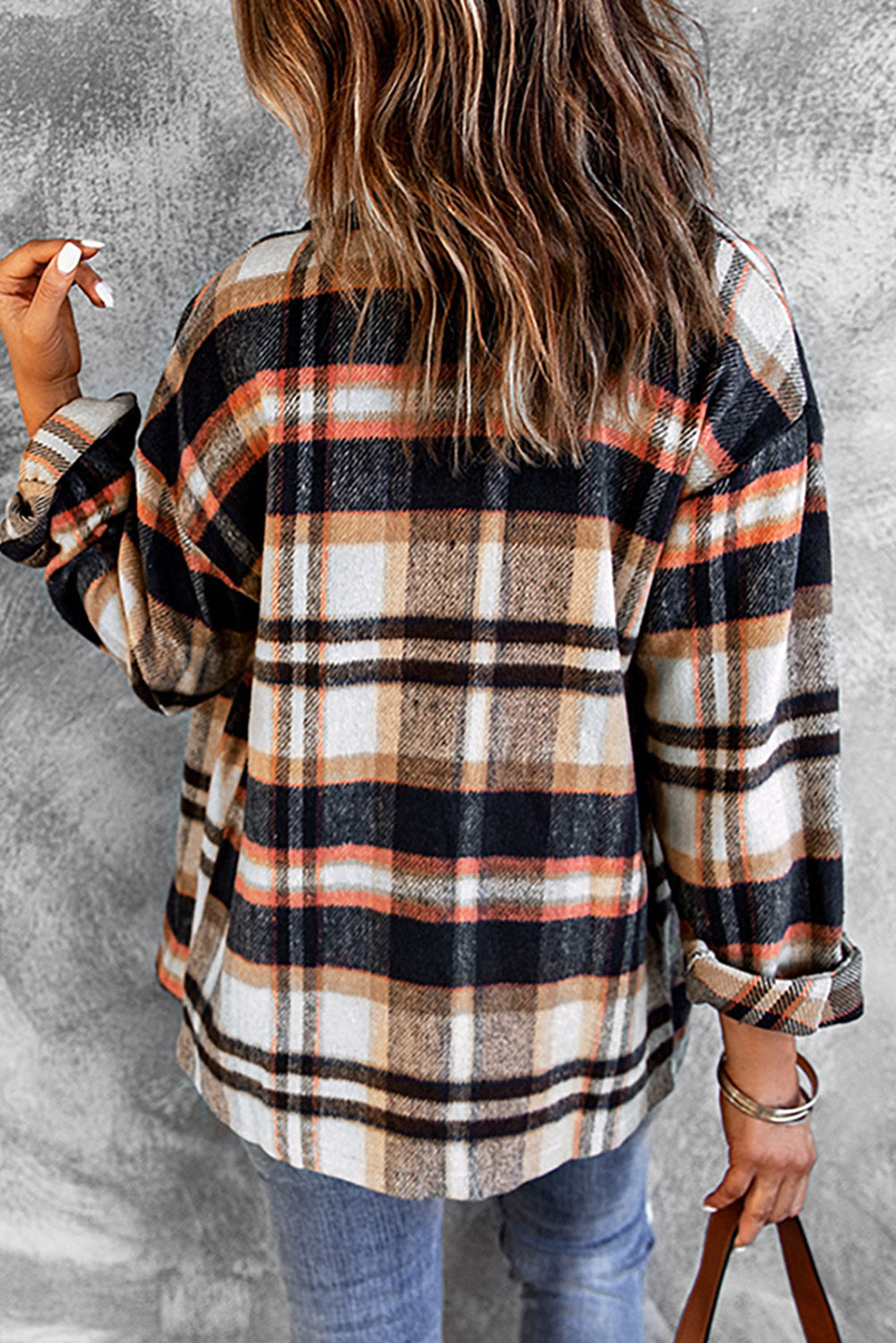 Plaid Button Front Shirt Jacket Breast Pockets (13)