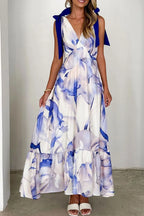 Printed V-neck Tie Shoulder Midi Cami Dress (24)