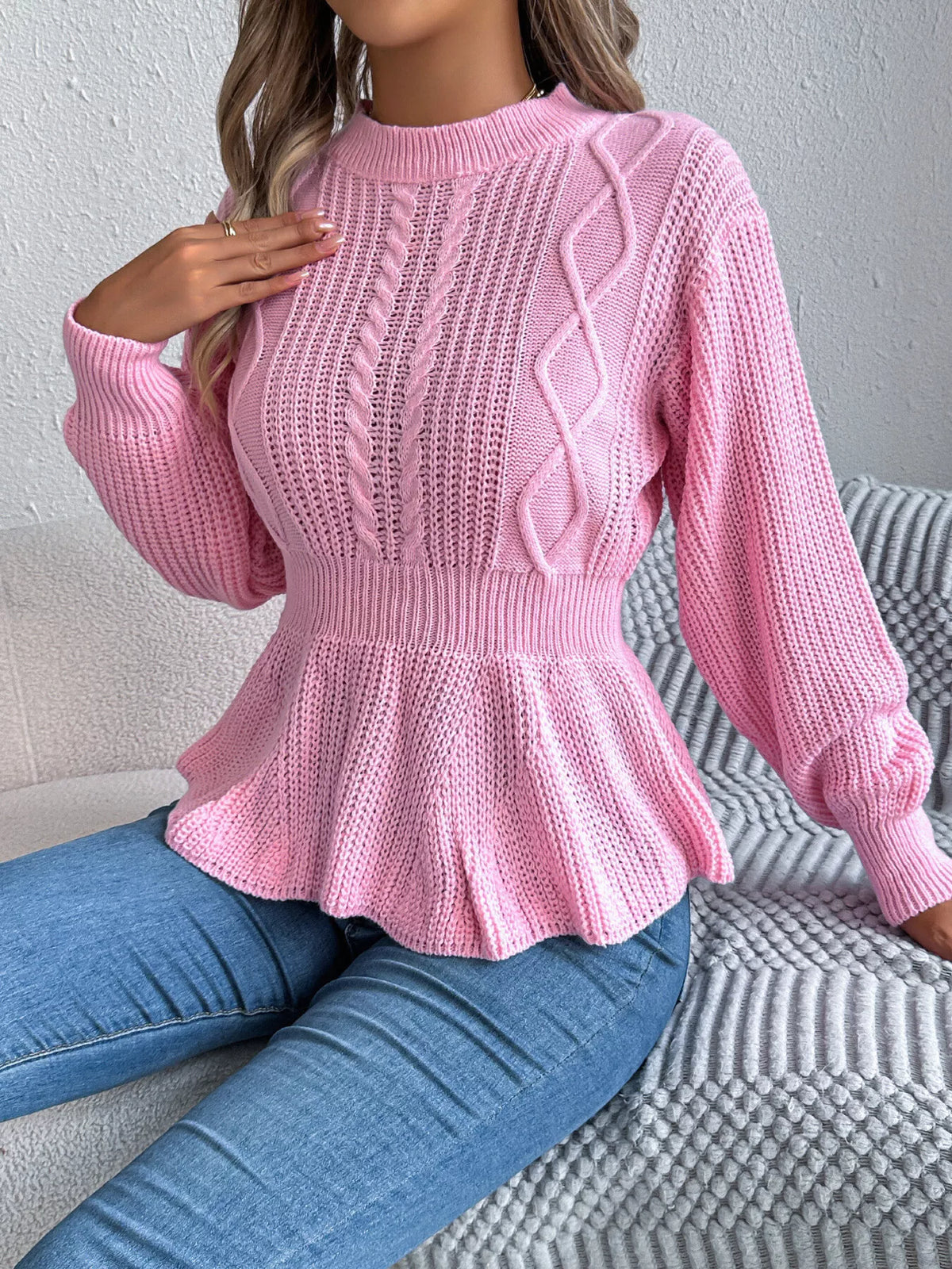 Cable Knit Peplum Sweater (4)