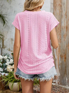 Eyelet V-neck Short Sleeve Top (36)