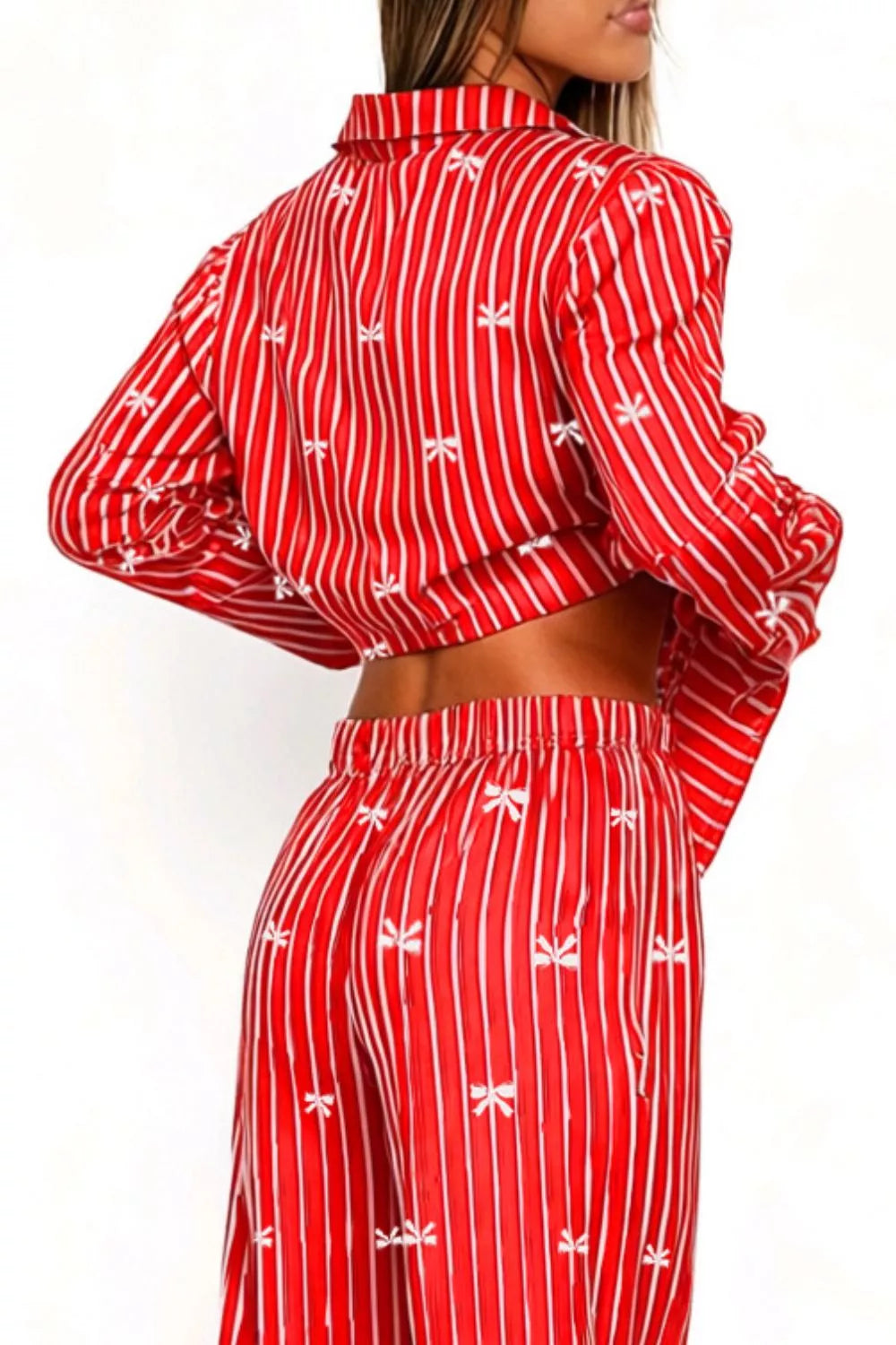 Bow Print Top Wide Leg Pants Lounge Set (5)