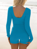 Scoop Neck Long Sleeve Top Shorts Set (33)