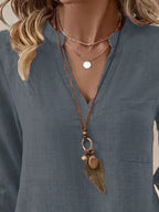 Roll-up Sleeve Notched Blouse (20)