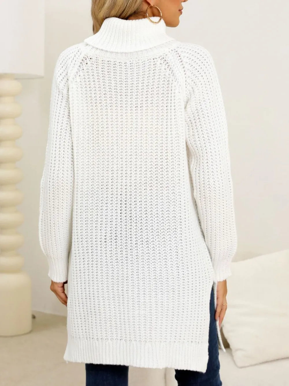 Slit Turtleneck Long Sleeve Sweater (2)