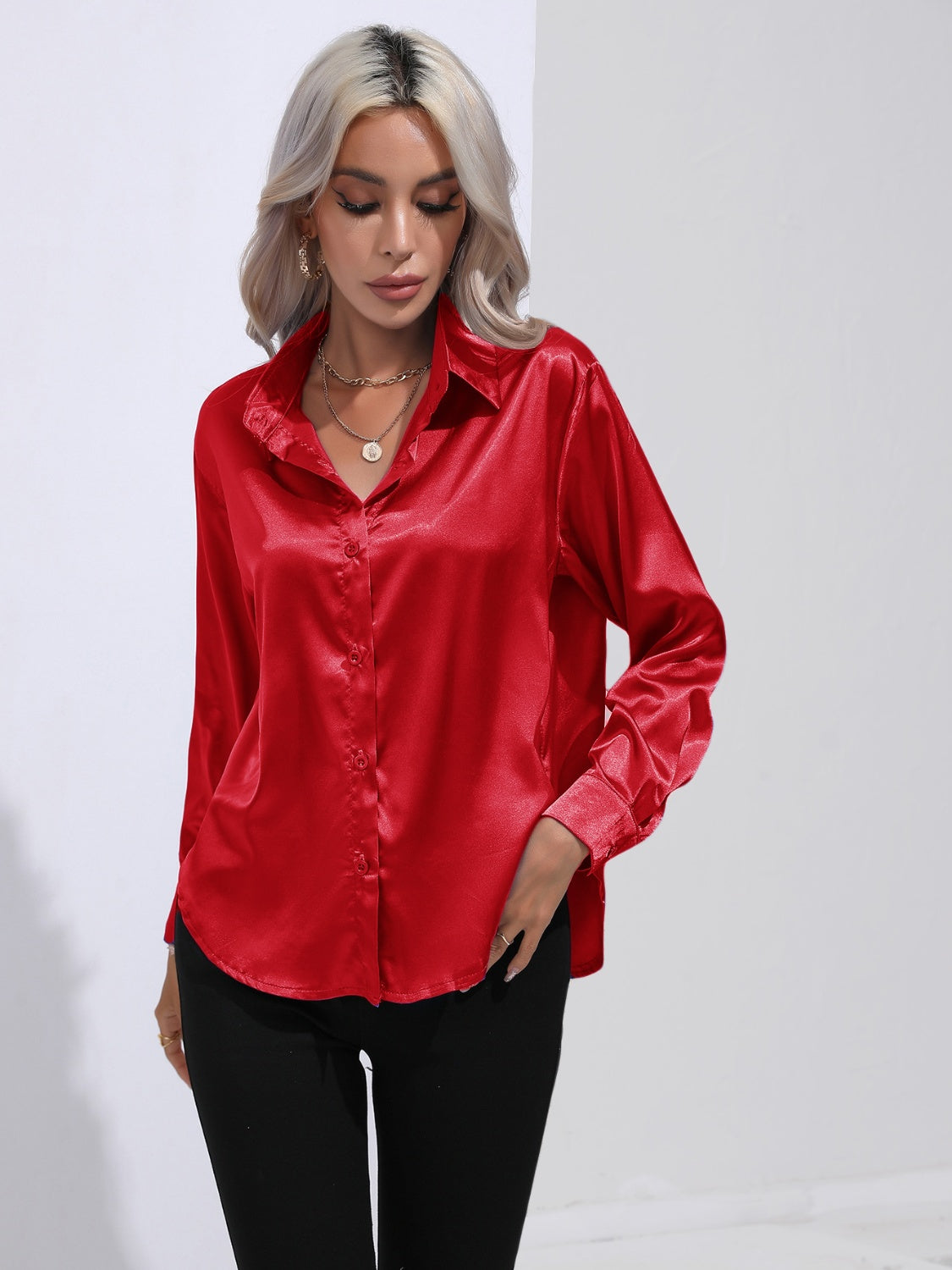 Collared Neck Buttoned Long Sleeve Shirt (5)