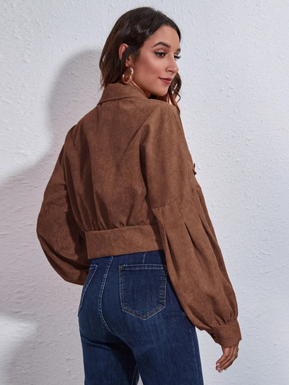 Button Down Collared Neck Cropped Jacket (5)