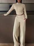 Zip-up Crop Jacket Wide-leg Pants Set