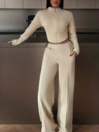 Zip-up Crop Jacket Wide-leg Pants Set