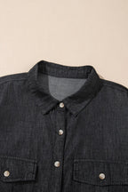 Pocketed Collared Neck Long Sleeve Denim Top (16)