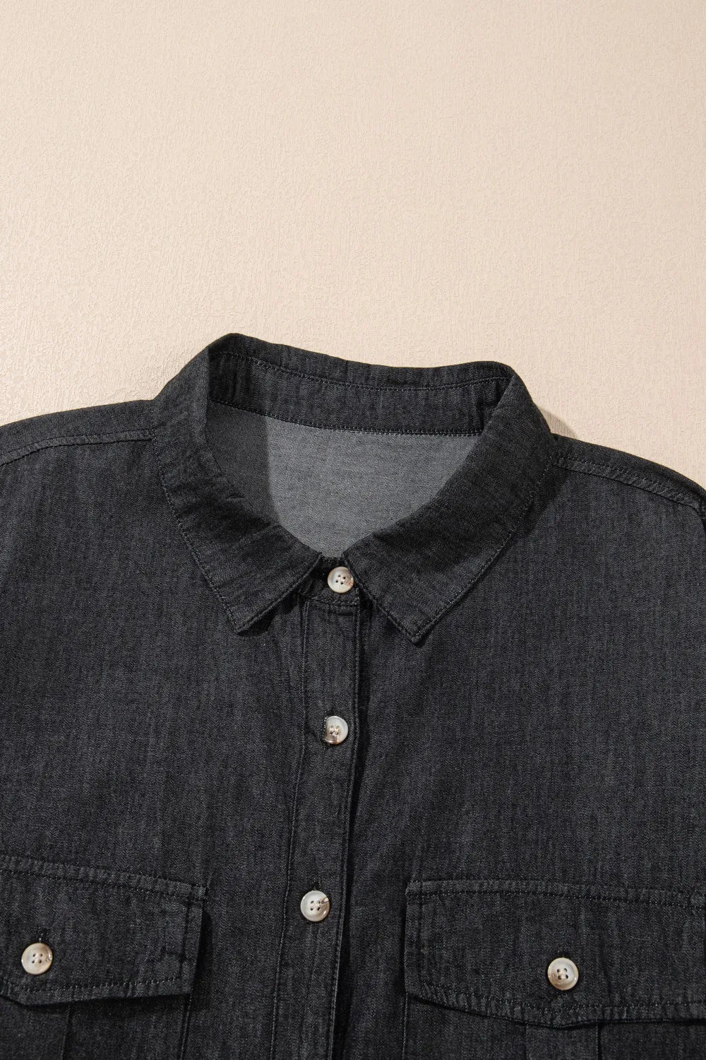 Pocketed Collared Neck Long Sleeve Denim Top (16)