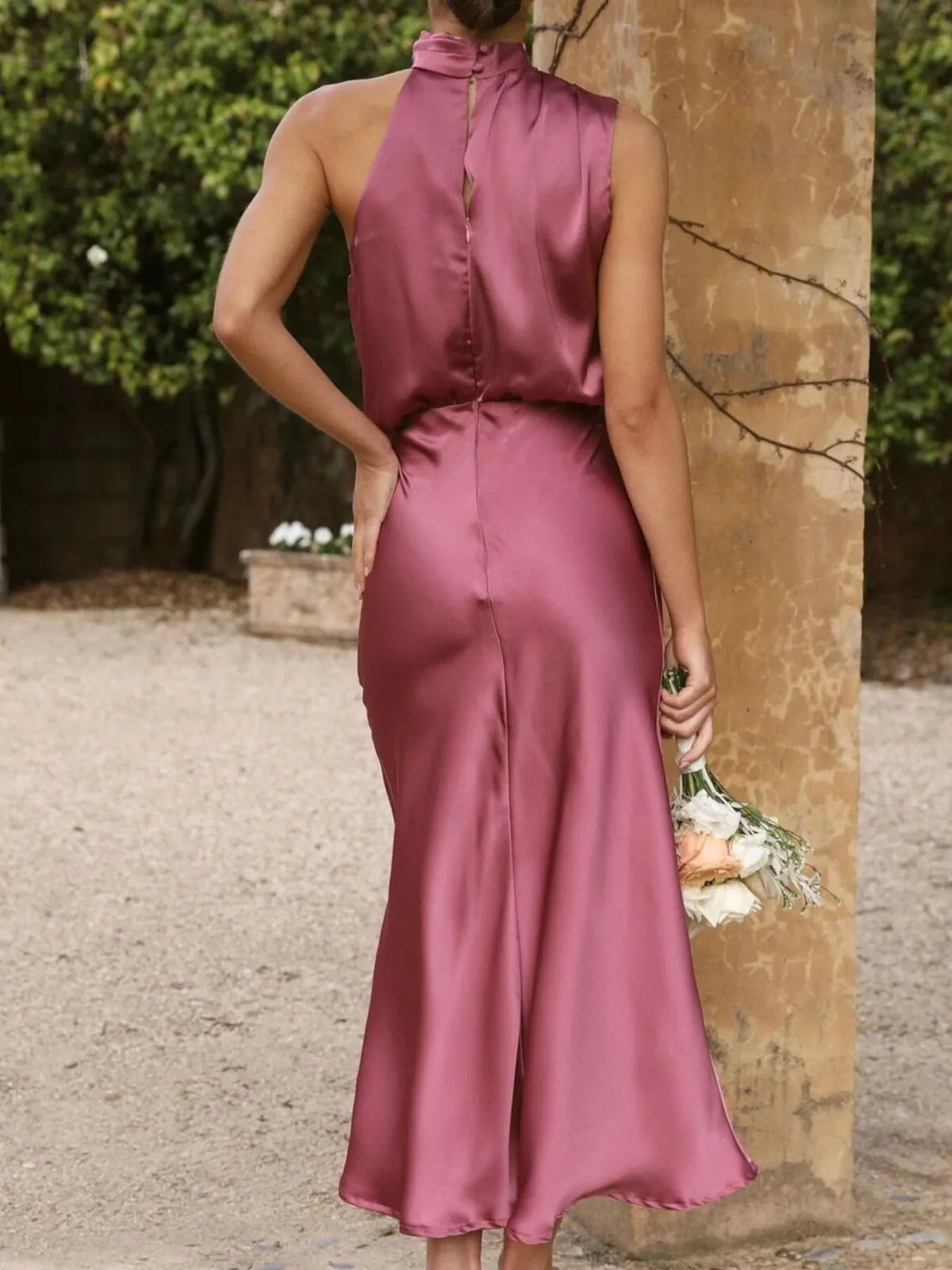 Asymmetrical Ruched Sleeveless Midi Dress (8)