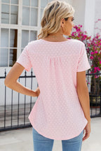 Eyelet Quarter Button Short Sleeve T-shirt (12)