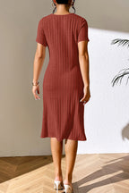 Ribbed Asymmetrical Neck Short Sleeve Dress (6)