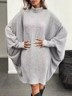 Oversized Batwing Sleeve Ribbed Knit Turtleneck Dress (2)