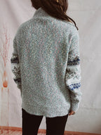 Geometric Mock Neck Dropped Shoulder Sweater (15)