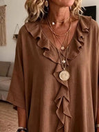 Full Size Ruffle V-neck 3/4 Sleeve Blouse Plus (8)