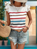 Striped Round Neck Cap Sleeve T-shirt (2)