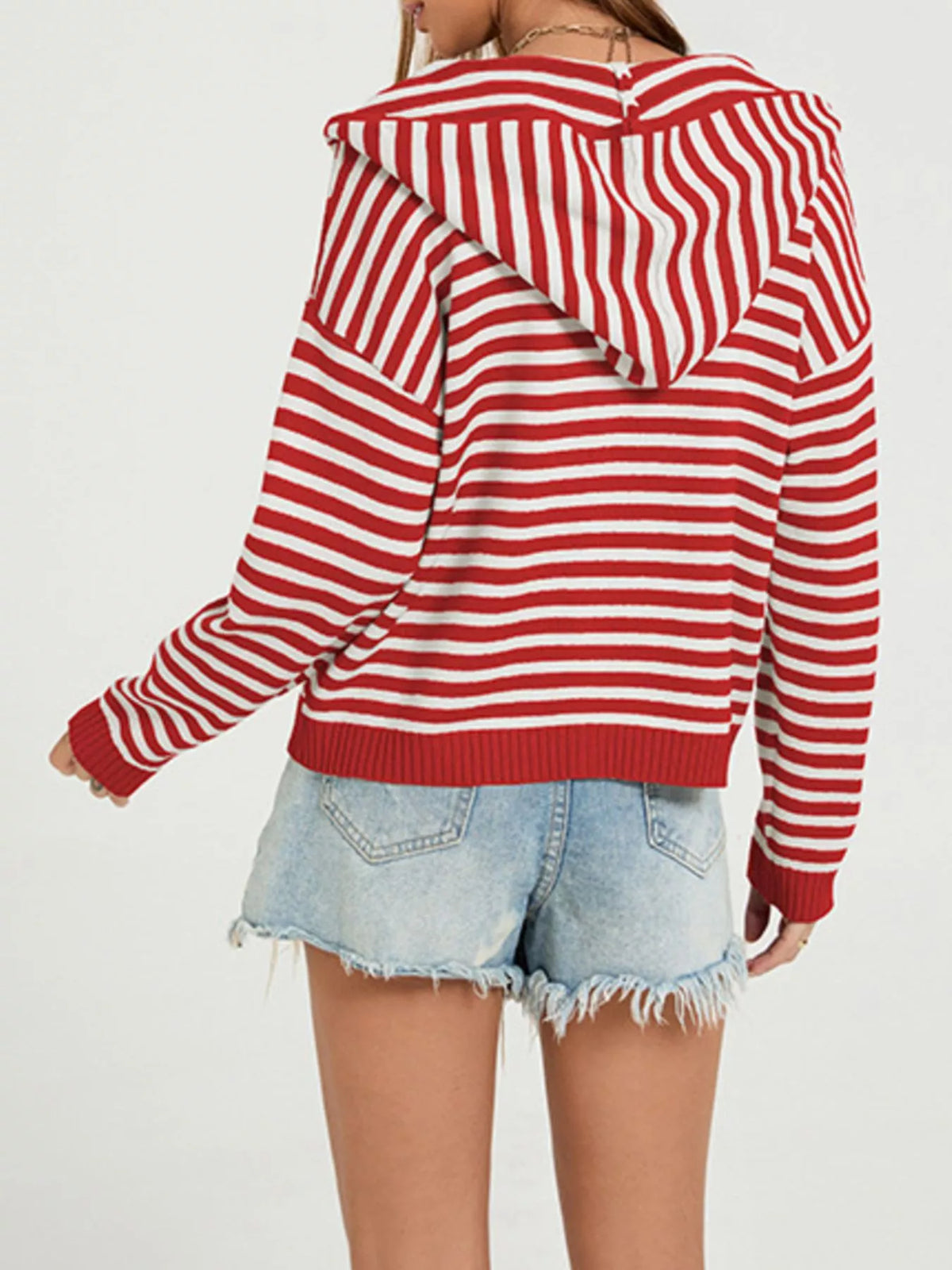 Striped Hooded Zip-up Knit Cardigan (3)