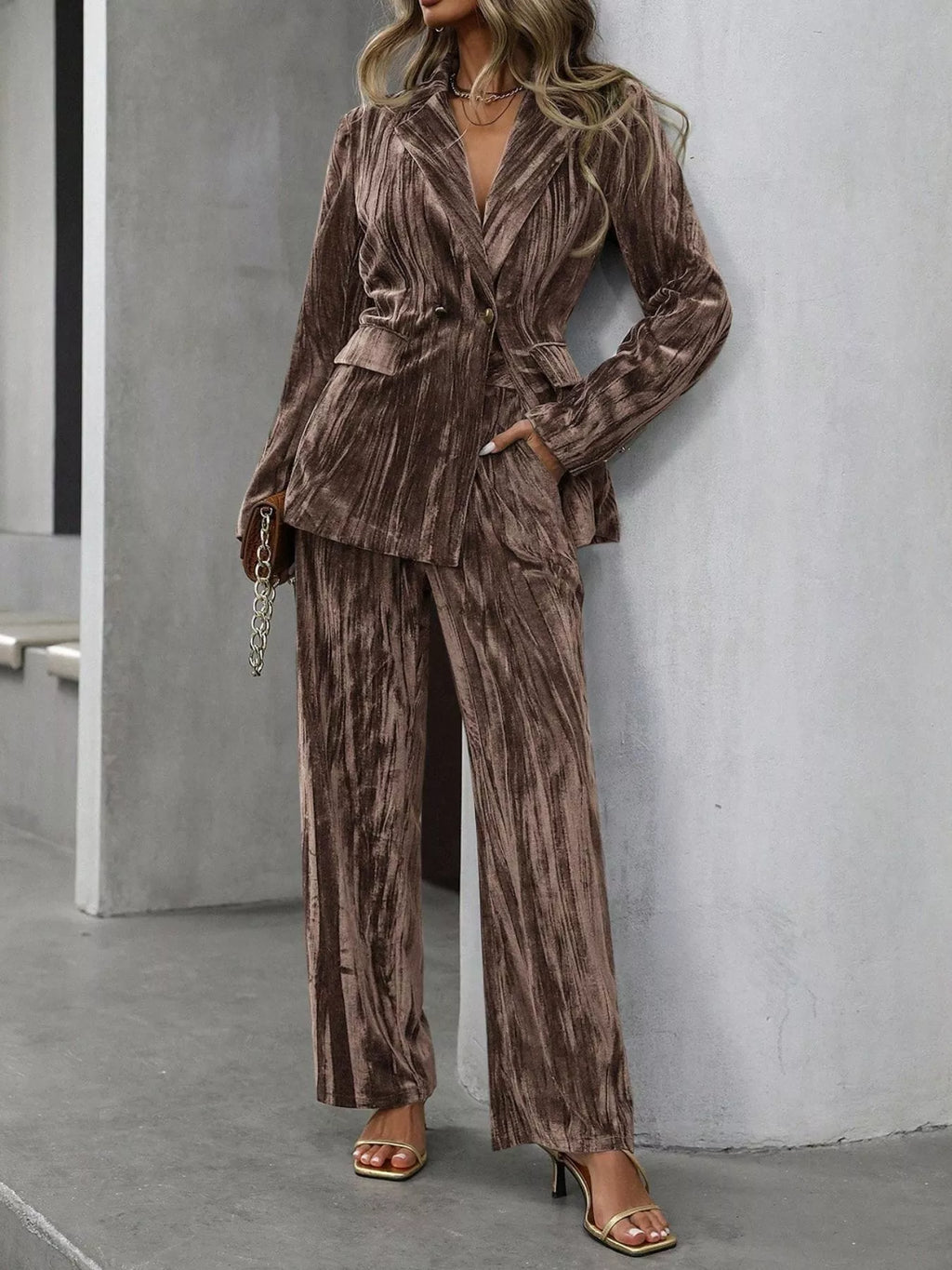 Lapel Collar Long Sleeve Blazer Pants Set (9)