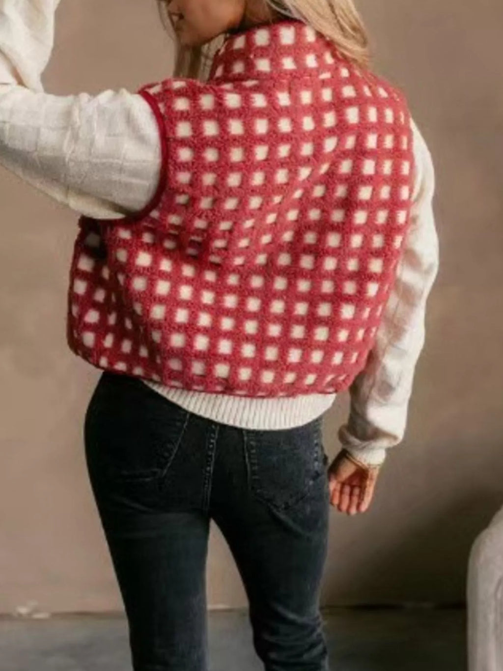 Plaid Zip Up Vest Coat (7)