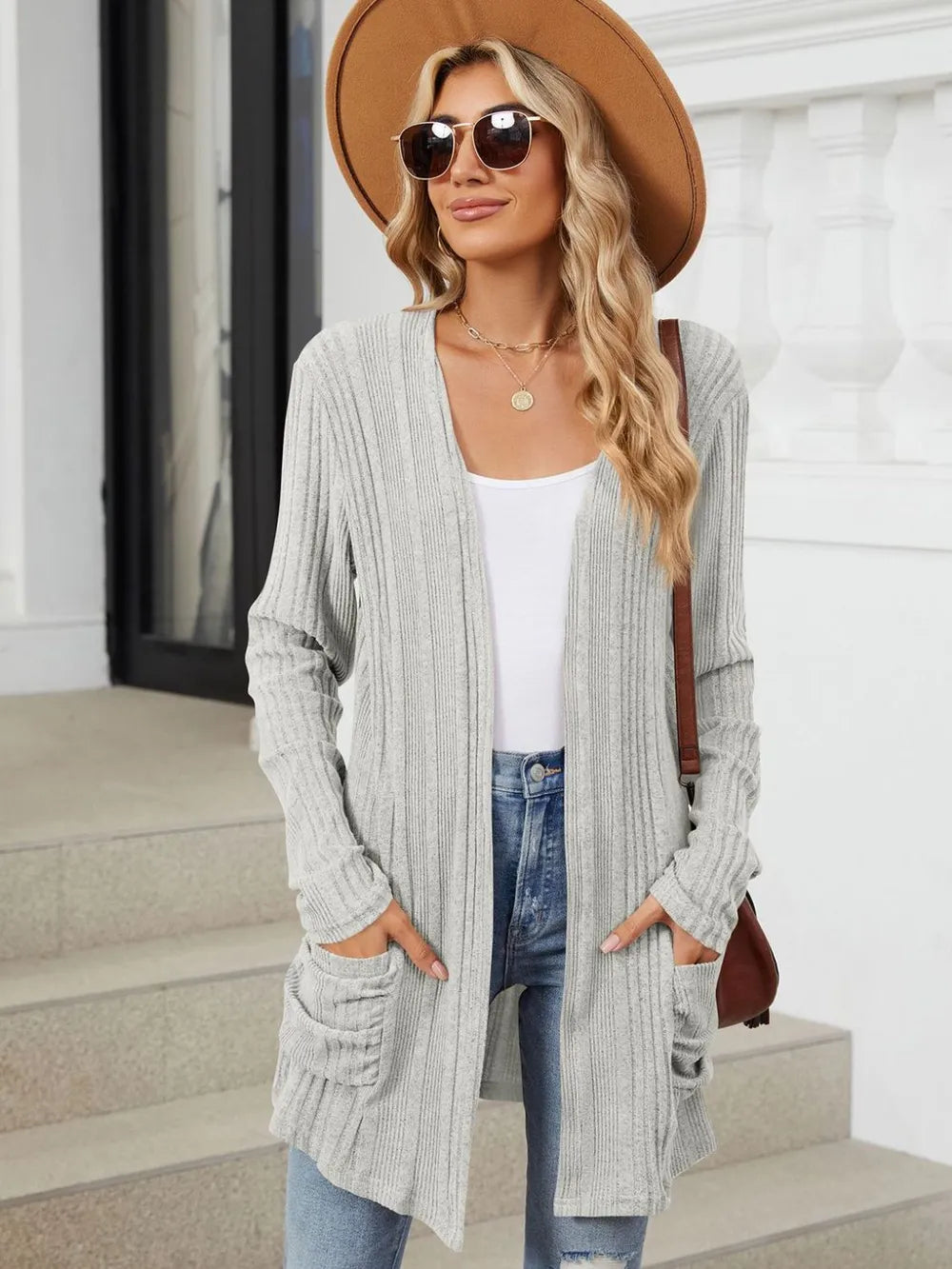 Pocketed Open Front Long Sleeve Cardigan (22)