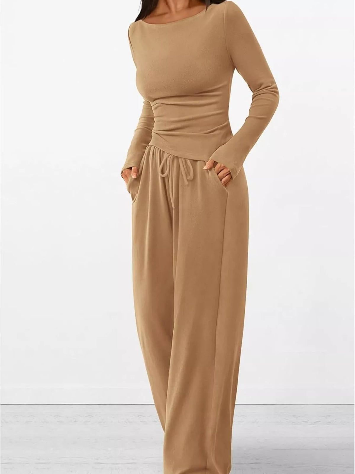 Long Sleeve Top Wide Leg Pants Set (11)