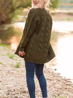 Cable-knit Open Front Long Sleeve Cardigan (2)