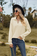 Collared Neck Cable-knit Long Sleeve Blouse (5)