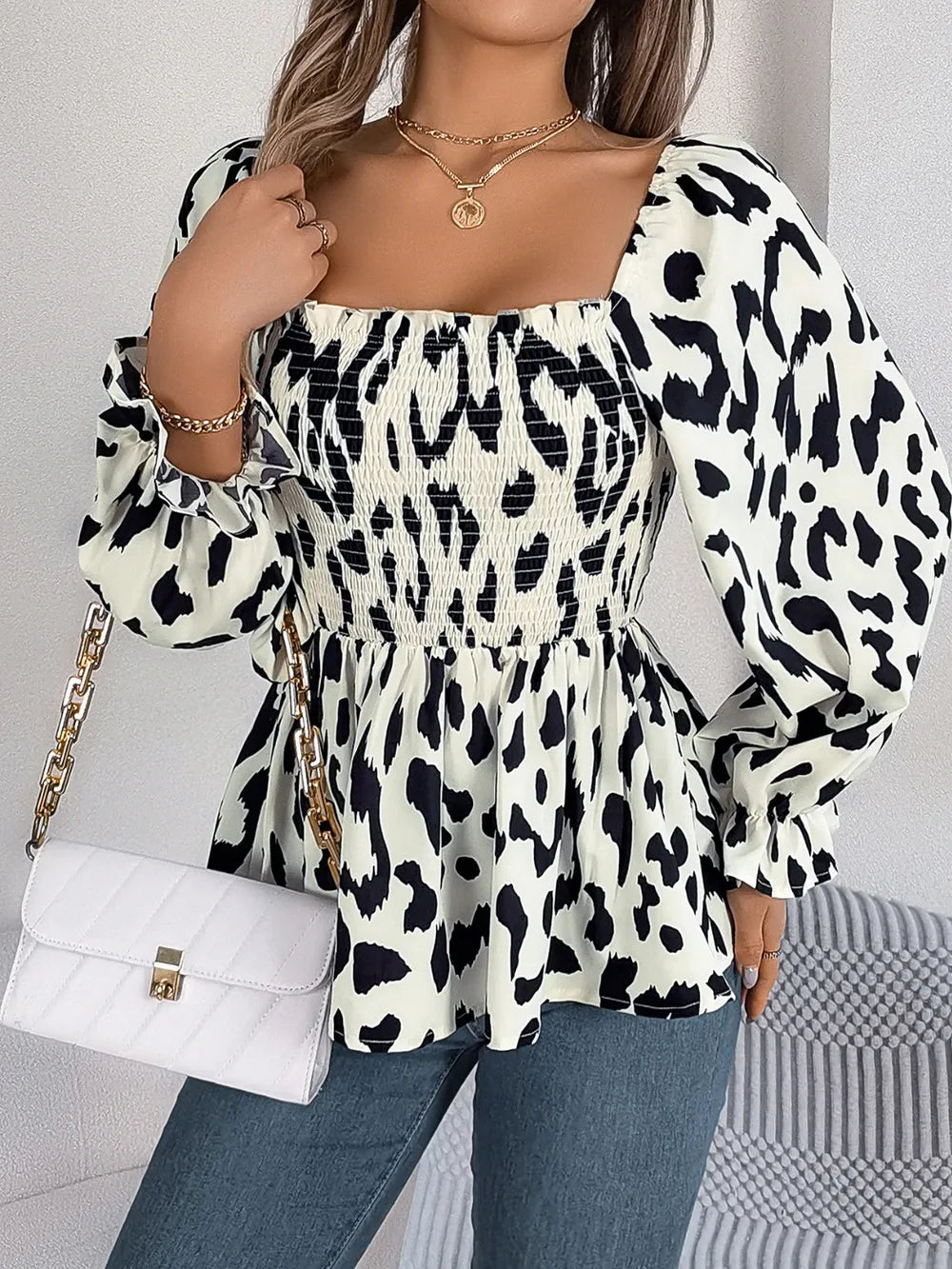 Square Neck Flounce Sleeve Blouse (12)