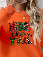 Letter Graphic Round Neck Long Sleeve Sweatshirt (3)