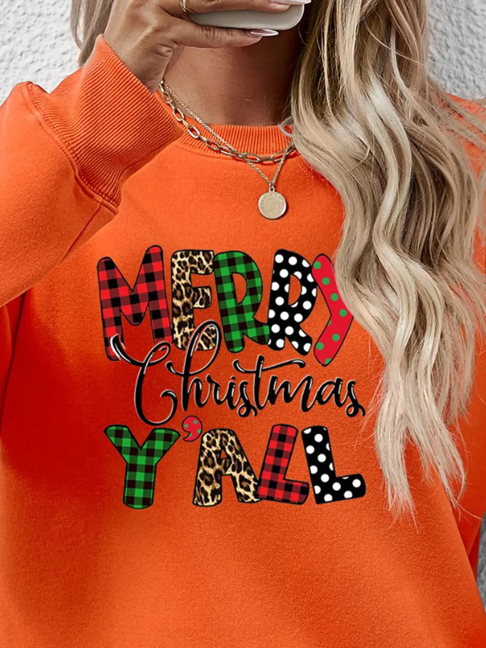 Letter Graphic Round Neck Long Sleeve Sweatshirt (3)