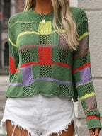 Openwork Block Round Neck Sweater (5)