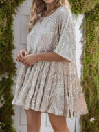Sequin Round Neck Half Sleeve Mini Dress (3)