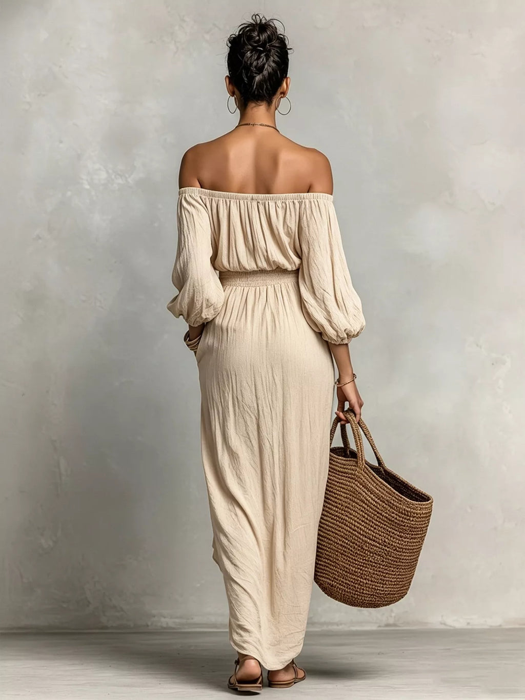 T Off-shoulder Smocked Waist Maxi Dress (2)