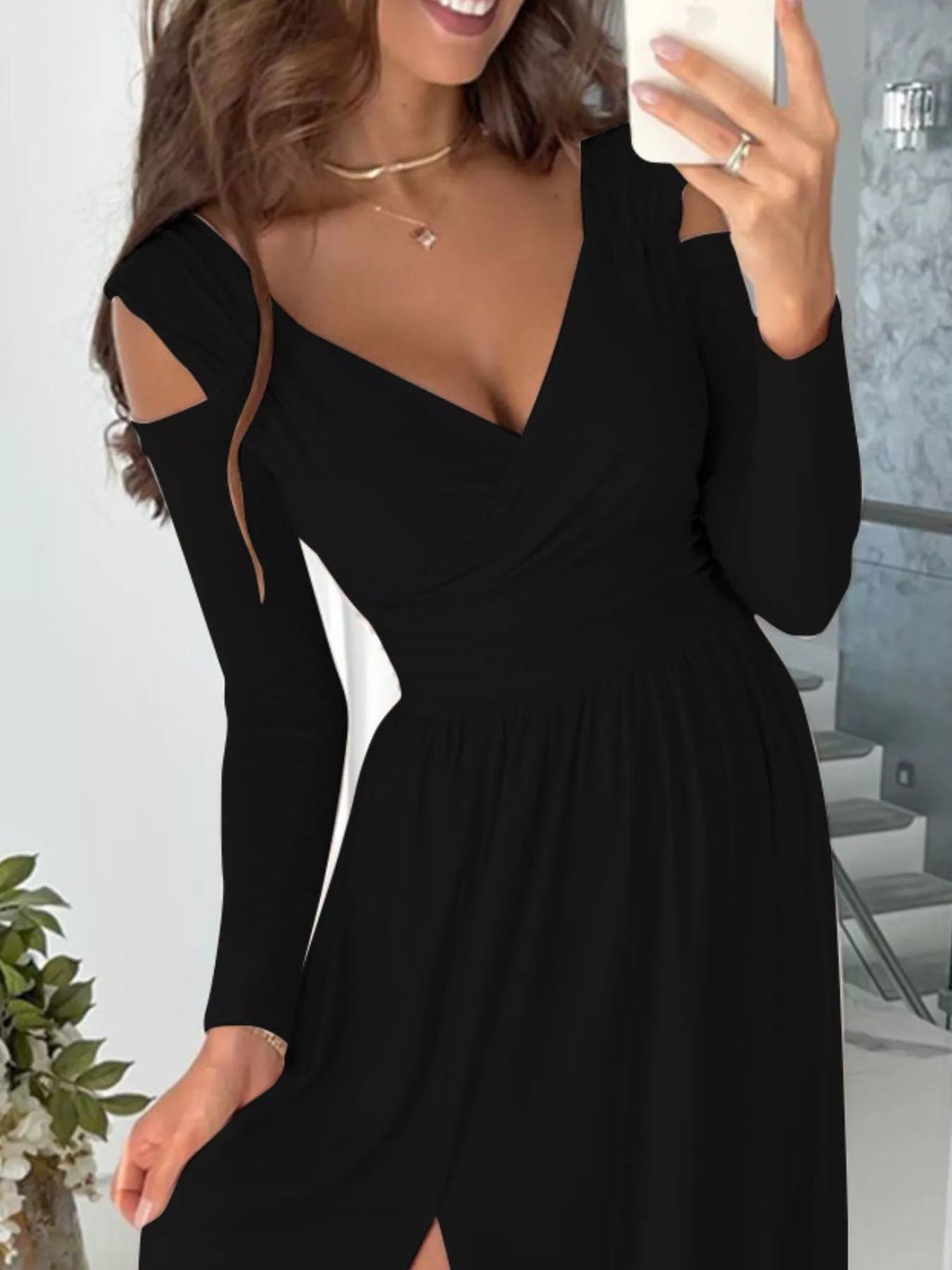 Slit Surplice Cold Shoulder Maxi Dress (14)